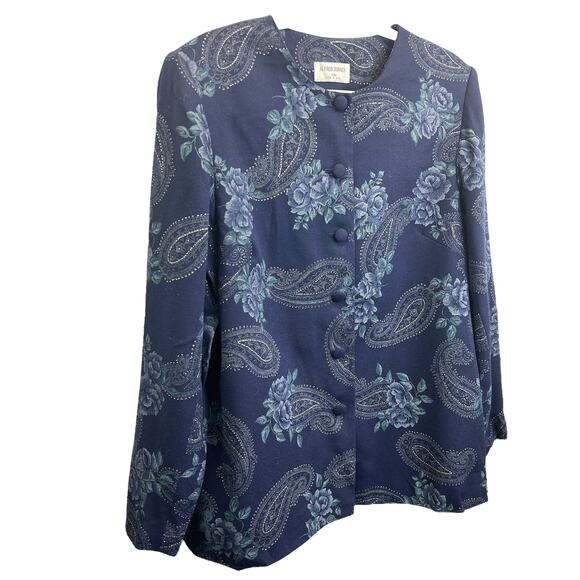 Vintage Alfred Dunner Paisley Blazer Jacket Blue Size 14 Floral Button Front - Picture 5 of 10